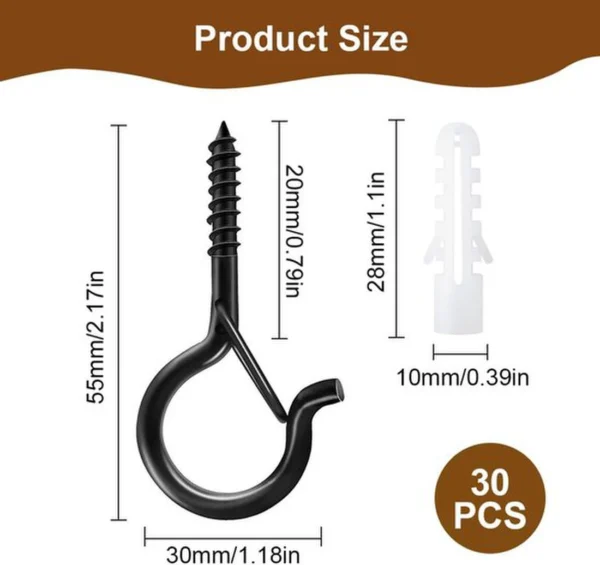 P-87213232618321-20260406120355.webp Unyqoos® Set van 30 zwarte schroefhaken met veiligheidssluiting voor veelzijdig gebruik