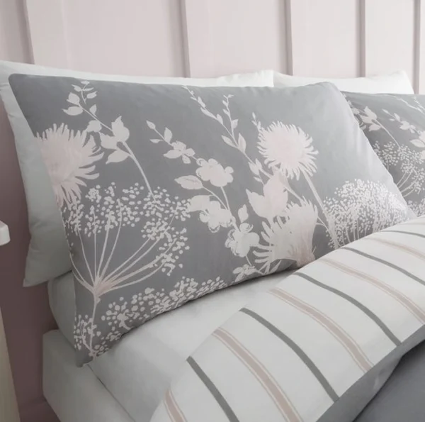 Unyqoos® Enkel Dekbedovertrek Set met Bloemenprint en Kussenslopen in Roze en Grijs
