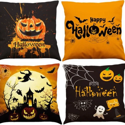 P-87213232679570-20260406112412.webp Unyqoos® Set van 4 Halloween Kussenslopen met Unieke Motieven voor Binnen en Buiten