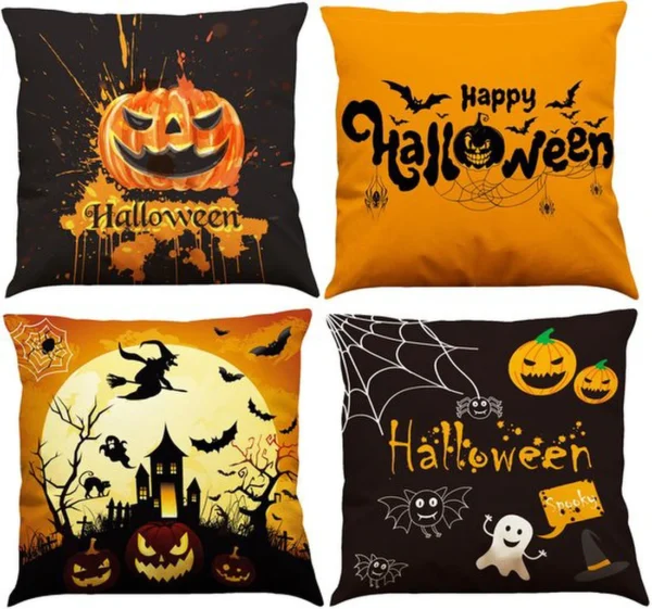 P-87213232679570-20260406112412.webp Unyqoos® Set van 4 Halloween Kussenslopen met Unieke Motieven voor Binnen en Buiten