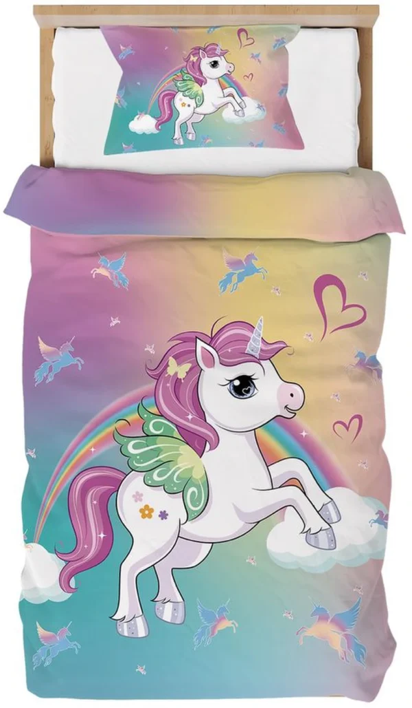 Unyqoos® Zacht en Ademend Kinderbeddengoed met Schattig Eenhoornontwerp voor Meisjes - 2-delige Set
