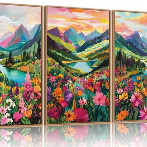 Unyqoos® 3-delige set ingelijste aquarel bloemkunst voor kleurrijke wanddecoratie