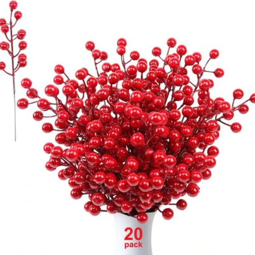 P-87213232720980-20260406091832.webp Unyqoos® Set van 20 Decoratieve Rode Bessen Takken voor Kerstboom en Creatief Handwerk