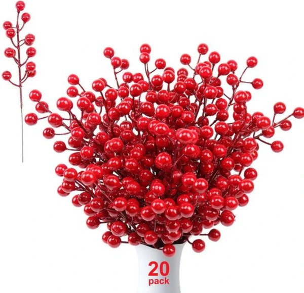 P-87213232720980-20260406091832.webp Unyqoos® Set van 20 Decoratieve Rode Bessen Takken voor Kerstboom en Creatief Handwerk