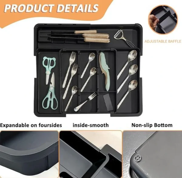 P-87213232743203-20260406095205.webp Unyqoos® Verstelbare besteklade organizer met uitbreidbare indeling en messenhouder