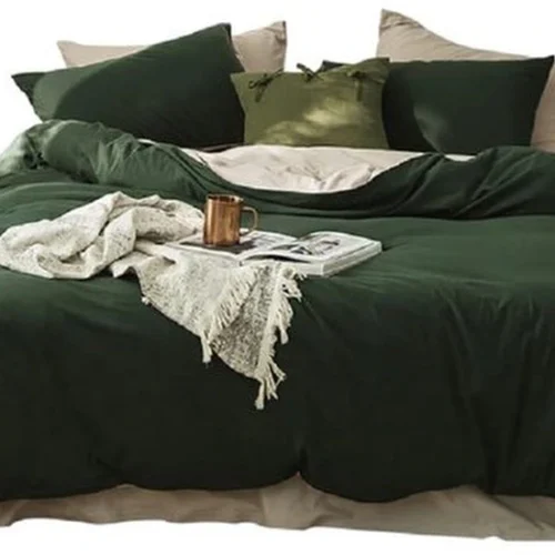 Unyqoos® Omkeerbare dekbedovertrekset van microvezel in en beige met kussenslopen