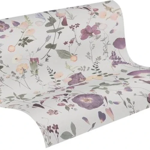 Unyqoos® Hoogwaardig vliesbehang met bloem- en bladmotief in landelijke stijl