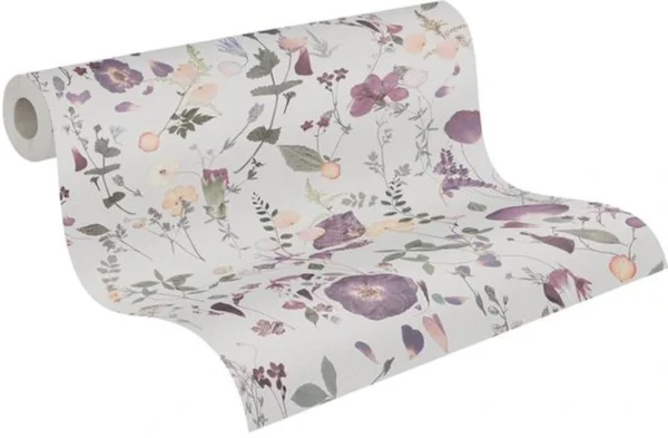 Unyqoos® Hoogwaardig vliesbehang met bloem- en bladmotief in landelijke stijl