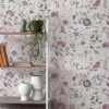 Unyqoos® Hoogwaardig vliesbehang met bloem- en bladmotief in landelijke stijl