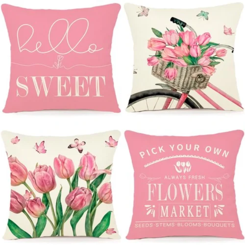 P-87213232772840-20260406112244.webp Unyqoos® Set van vier decoratieve linnen kussenslopen met bloemen voor zomerse sfeer