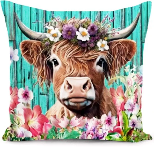 Unyqoos® Decoratieve kussensloop voor buiten van 40x40 cm met hoogland koeienprint