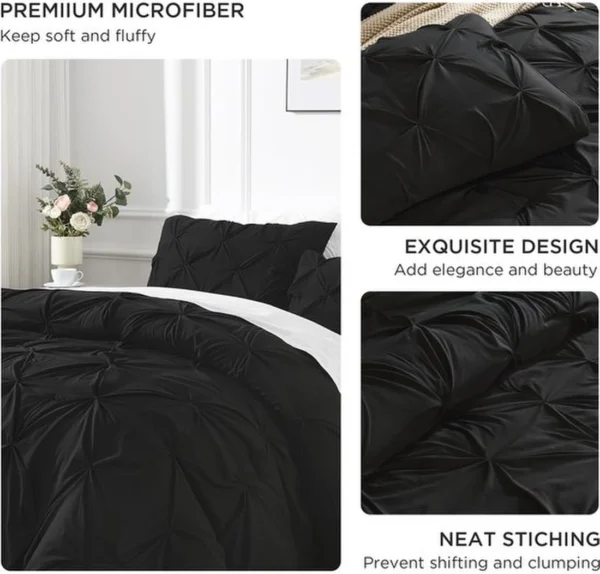 P-87213232813595-20260405103149.webp Unyqoos® Zwarte comforter met knijpvouwen en kussenslopen voor een stijlvolle slaapkamer