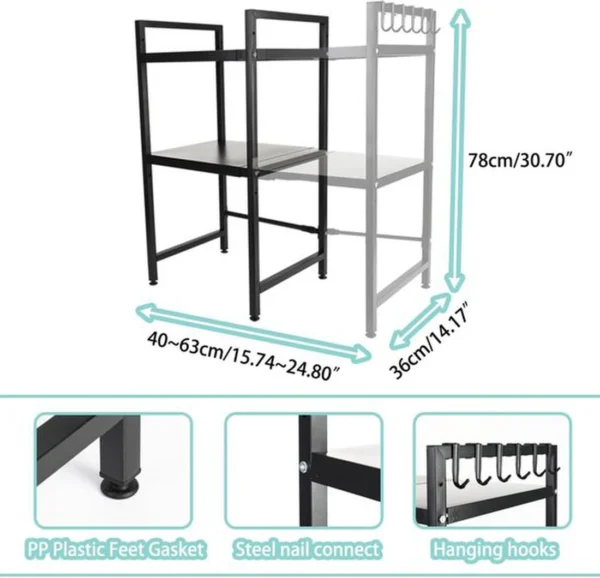 P-87213232850672-20260406101636.webp Unyqoos® Uitbreidbaar Keukenrek voor Magnetron met Verstelbare Breedte en Opbergniveaus