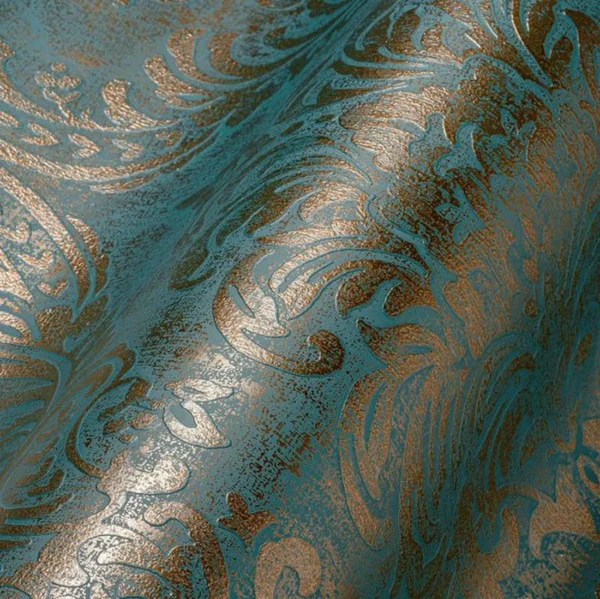 Unyqoos® Klassiek blauw en goud vliesbehang met barokmotief voor iedere ruimte