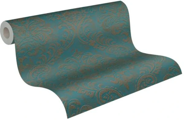 Unyqoos® Klassiek blauw en goud vliesbehang met barokmotief voor iedere ruimte