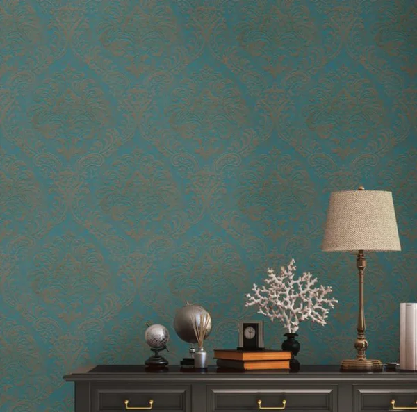 Unyqoos® Klassiek blauw en goud vliesbehang met barokmotief voor iedere ruimte