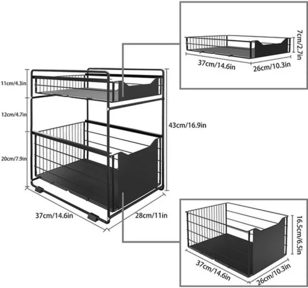 P-87213232878253-20260406101656.webp Unyqoos® Ruimtebesparende Dubbel Laags Organizer voor Keuken, Badkamer en Slaapkamer met Uittrekbare Mand