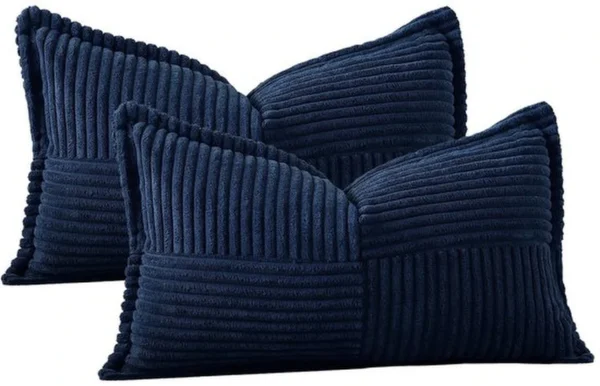 Unyqoos® Set van Twee Donkerblauwe Corduroy Kussenslopen voor Moderne Interieurs