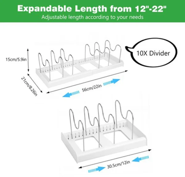 Unyqoos® Uitbreidbare Organizer voor Potdeksels en Keukenbenodigdheden met 10 Verstelbare Vakken