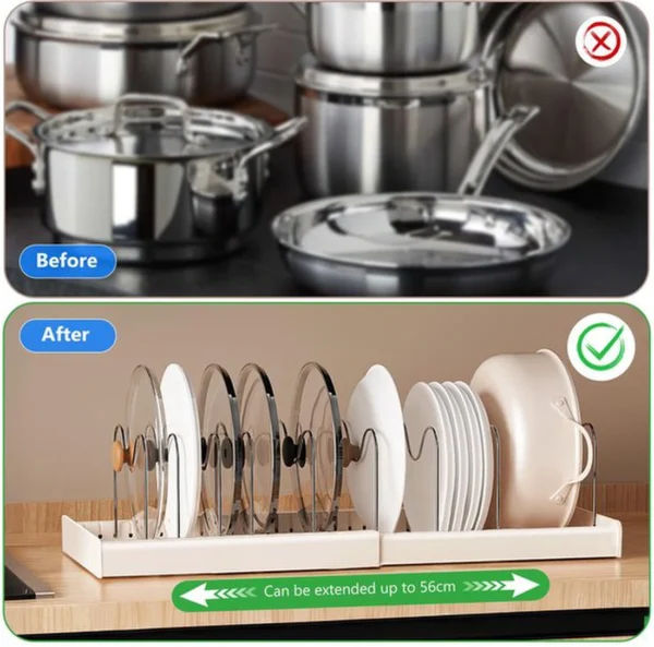 Unyqoos® Uitbreidbare Organizer voor Potdeksels en Keukenbenodigdheden met 10 Verstelbare Vakken