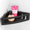 Unyqoos® Zwarte kunststof hoekplank voor badkamer zonder boren met diepe mand