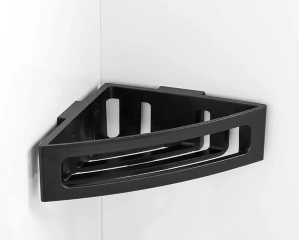 Unyqoos® Zwarte kunststof hoekplank voor badkamer zonder boren met diepe mand