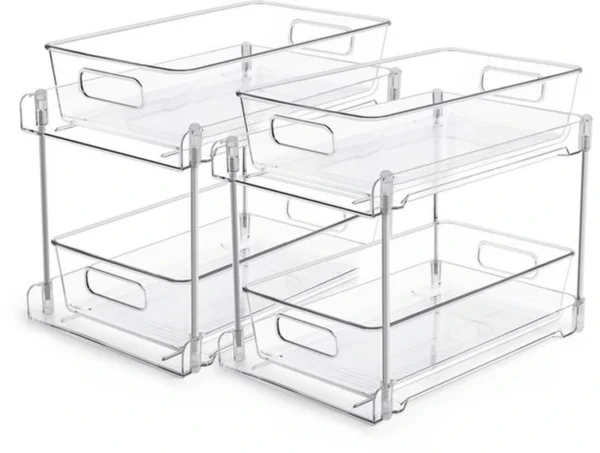 Unyqoos® Multifunctionele Dubbel Laagse Organizer voor Keuken en Badkamer, Set van 2 Stuks met Uittrekbare Lade