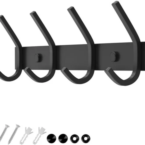 P-87213233037540-20260406115019.webp Unyqoos® Stijlvolle Zwarte Wandkapstok Met Vier Stevige Dubbele Haken Voor Diverse Ruimtes Tot 20kg