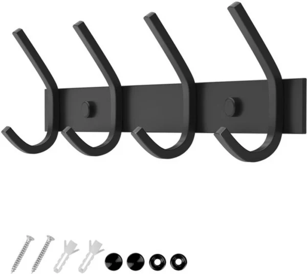 Unyqoos® Stijlvolle Zwarte Wandkapstok Met Vier Stevige Dubbele Haken Voor Diverse Ruimtes Tot 20kg