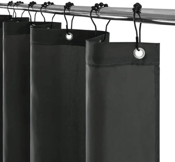Unyqoos® Extra lang donkergrijs douchegordijn van stof met roestvrijstalen ringen