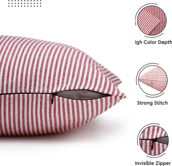 Unyqoos® Set van Twee Decoratieve Kussenslopen van Katoen in Rood-Witte Strepen
