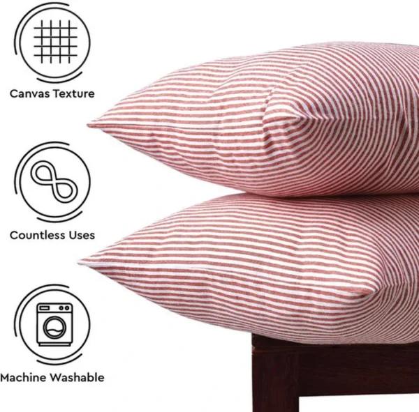 Unyqoos® Set van Twee Decoratieve Kussenslopen van Katoen in Rood-Witte Strepen