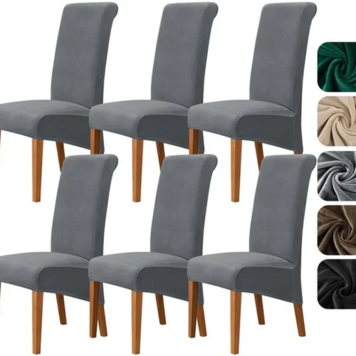 P-87213233137600-20260405182855.webp Unyqoos® Set van 6 Luxe Fluwelen Stoelhoezen voor Hoge Rugleuning, Universele Pasvorm voor Eetkamerstoelen