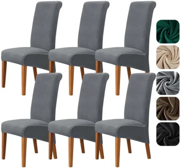 P-87213233137600-20260405182855.webp Unyqoos® Set van 6 Luxe Fluwelen Stoelhoezen voor Hoge Rugleuning, Universele Pasvorm voor Eetkamerstoelen