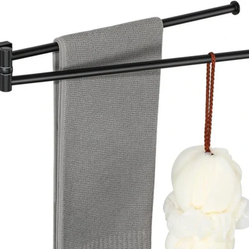 Unyqoos® Zwarte draaibare handdoekhouder met twee armen voor badkamer en keuken