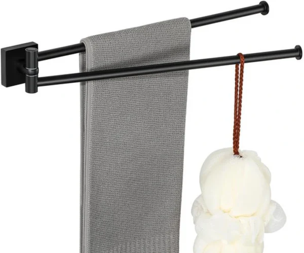 P-87213233144600-20260405180905.webp Unyqoos® Zwarte draaibare handdoekhouder met twee armen voor badkamer en keuken