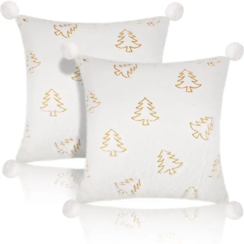 P-87213233147430-20260406111351.webp Unyqoos® Set van 2 decoratieve vierkante kussenslopen met kerstborduursel en pompons
