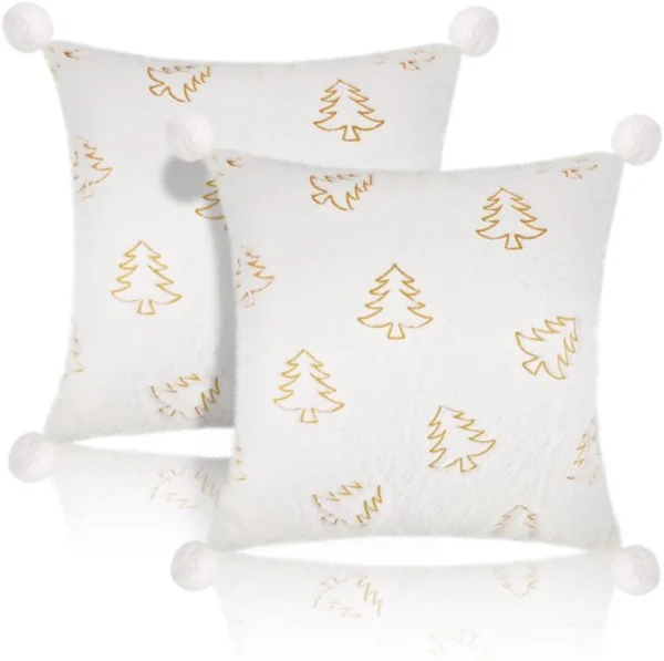 P-87213233147430-20260406111351.webp Unyqoos® Set van 2 decoratieve vierkante kussenslopen met kerstborduursel en pompons