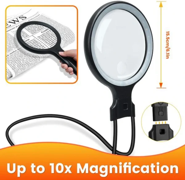 Unyqoos® Handige leesloep met flexibele hals en LED-verlichting voor nauwkeurig werk
