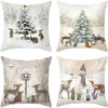 Unyqoos® Set van 4 linnen kerstkussenslopen voor sfeervolle feestdecoratie