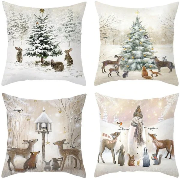 Unyqoos® Set van 4 linnen kerstkussenslopen voor sfeervolle feestdecoratie