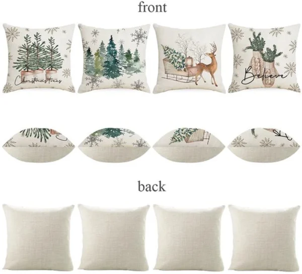Unyqoos® Set van 4 linnen kerstkussenslopen voor sfeervolle feestdecoratie