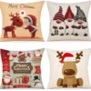 Unyqoos® Set van 4 decoratieve kussenslopen voor kerst in linnen stof 45x45 cm