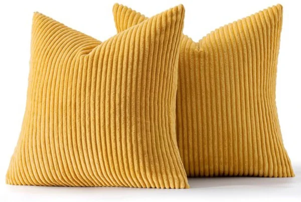 Unyqoos® Set van twee zachte kussenslopen in gembergeel corduroy voor huisdecoratie