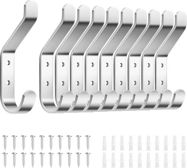 P-87213233303300-20260406115309.webp Unyqoos® Set van 10 metalen wandhaken in zilver voor diverse ruimtes en toepassingen