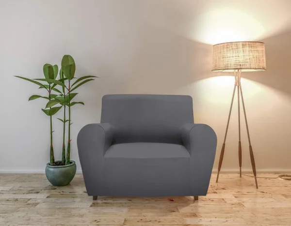 Unyqoos® Grijze elastische stoelbekleding voor eenpersoonszitmeubilair met perfecte pasvorm