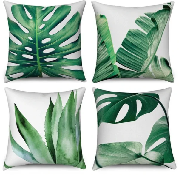 Unyqoos® Set van 4 decoratieve kussenslopen met tropische plantenprint voor binnen en buiten
