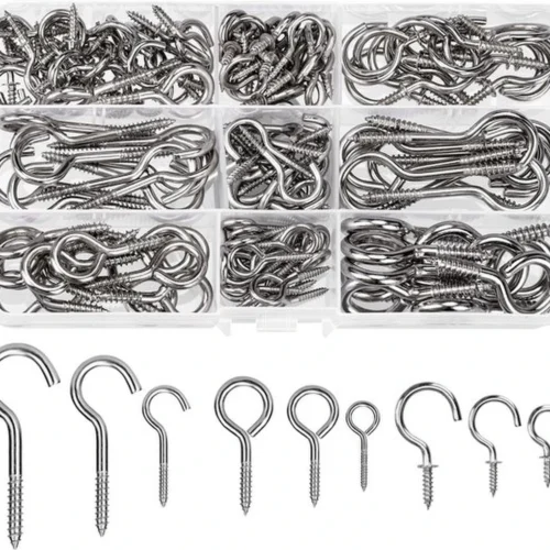 P-87213233346110-20260406115401.webp Unyqoos® Set van 150 stevige roestvrijstalen schroefhaken voor veelzijdig gebruik
