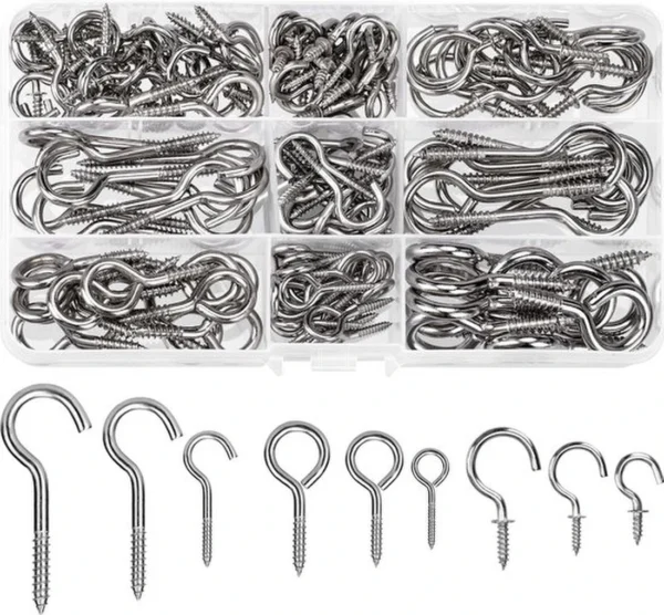 P-87213233346110-20260406115401.webp Unyqoos® Set van 150 stevige roestvrijstalen schroefhaken voor veelzijdig gebruik