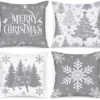 Unyqoos® Set van vier grijze kussenslopen met kerstmotief voor sfeervolle decoratie